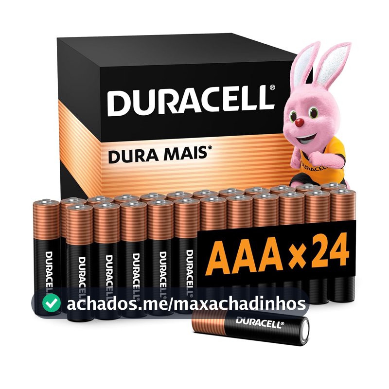 Duracell Pilhas Alcalinas AAA Palito Pack 24 Unidades – Dura Mais - Ideal para Controle de Videogame e Brinquedos