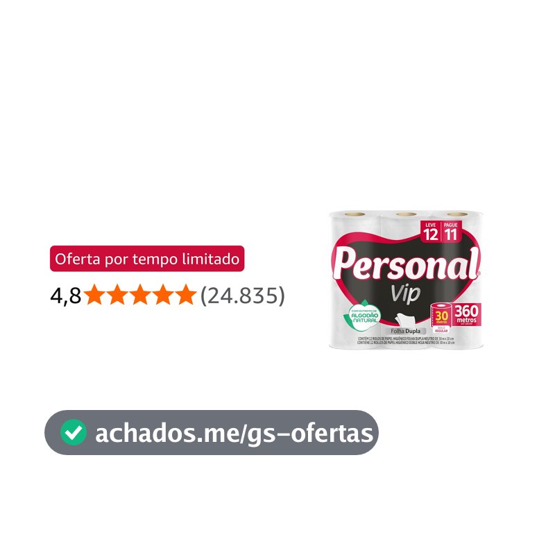 Personal VIP - Papel Higiênico, Folha Dupla, 12 unidades (Embalagem pode variar)