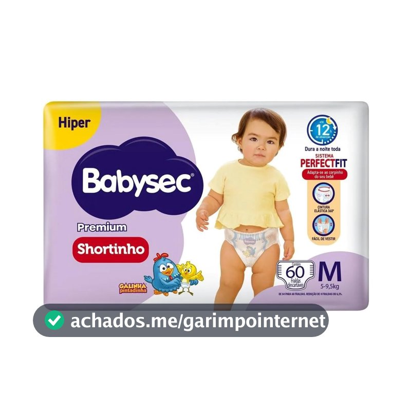 Fralda Babysec Premium Shortinho Hiper M 60 Unidades
