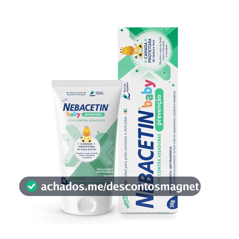 Creme Contra Assaduras Nebacetin Baby Prevenção - Pele Macia Hidratada e Saudável, Para Peles Sensíveis e Delicadas, Creme de Assadura Bebê - 30g