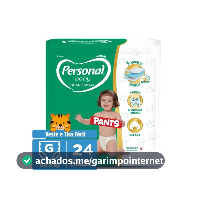 Personal Fralda Baby Total Protect Pants Grande, 24 Unidades