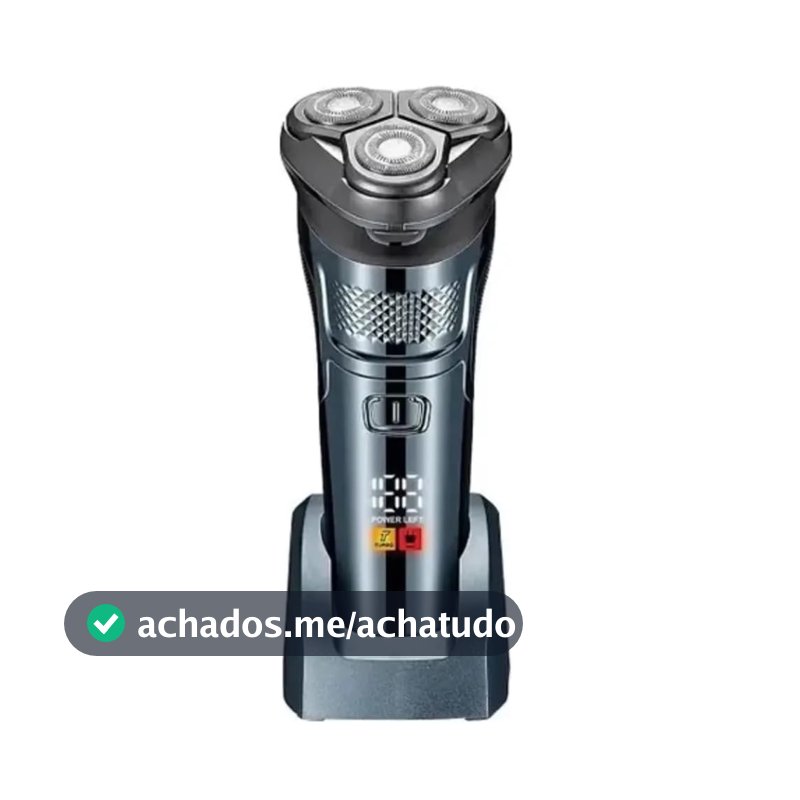 Barbeador Elétrico Masculino Profissional 3 Lâminas Rotativas Duplas, Display LCD Bi-Volt Premium