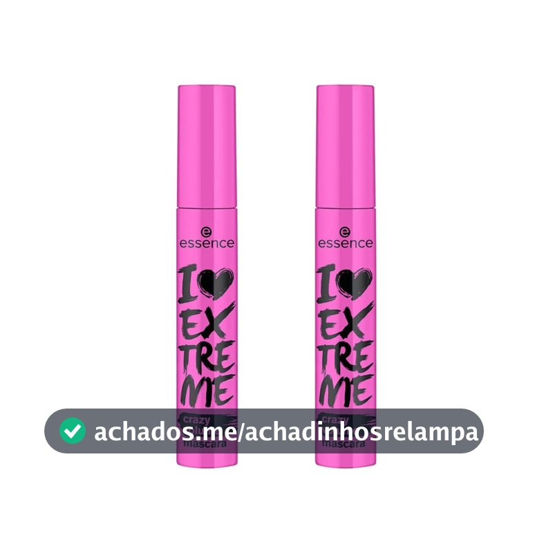 Kit 2 Máscaras de Cílios I Love Extreme Crazy Volume Preta essence, Mega Volume, Alongamento, Preto Intenso, Textura Cremosa