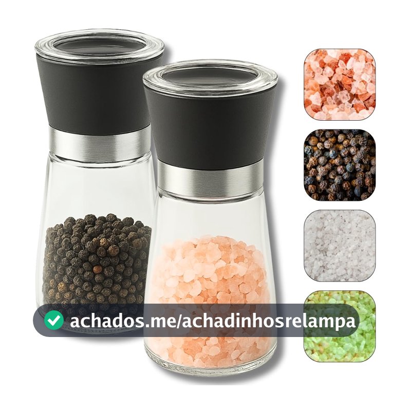 Kit 2 Moedores De Temperos Sal Grosso Pimenta Do Reino Vidro Com Tampa Preto KOALAECOM®