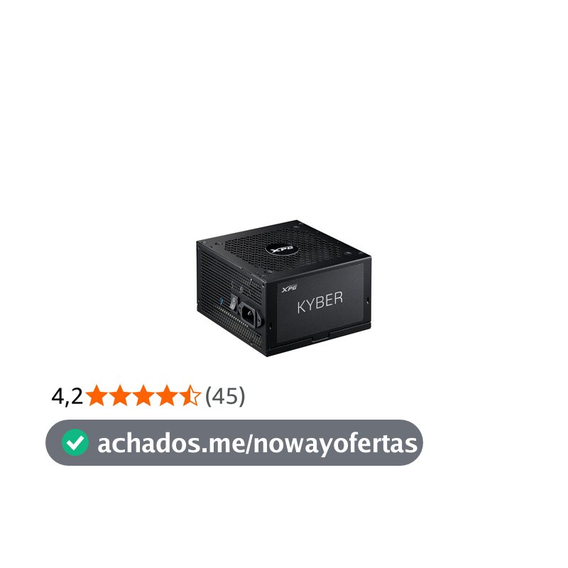 Fonte XPG Kyber II 850W Fonte de Alimentação ATX – Certificação Gold 80 PLUS e Cybenetics, não modular, compatível com ATX 3.1, conector 12V-2x6 para GPUs de última geração, eficiência de até 91,40%