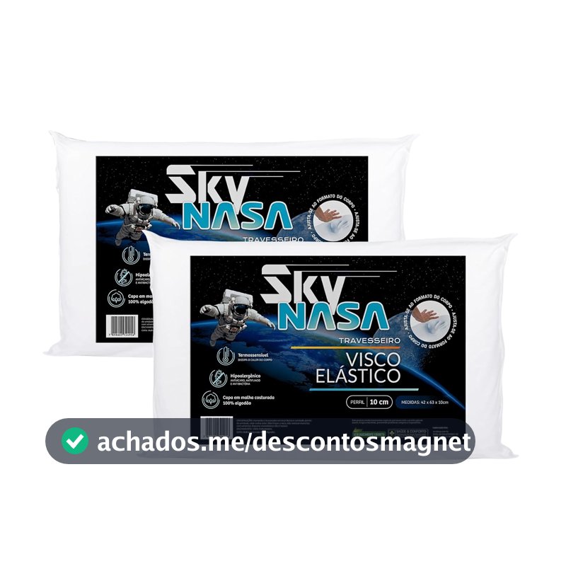 Z Pass Sleep Kit 2 peças Travesseiro Nasa Sky Viscoelástico Altura 10cm Visco D40 Premium Capa 100% algodão para fronhas 50x70cm - Branco