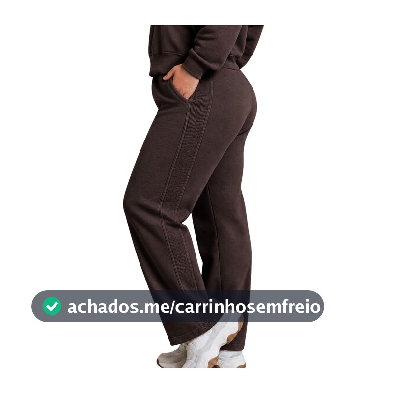 Calça de Moletom Feminina Flanelada Quentinha Style Box com Bolsos em Blend de Algodão Varsity
