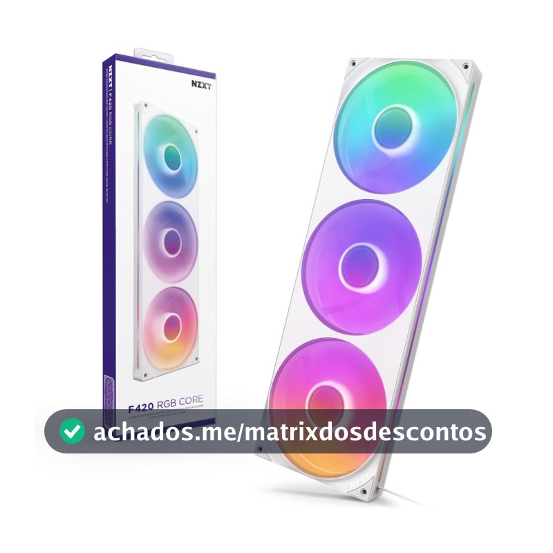 Fan Gamer NZXT F420 RGB Core Triplo Branco Corpo Único 3x140mm PWM 2000 RPM 98.61 CFM 3.2 mm H2O Rolamento Fluído Dinâmico RF-U42HF-W1
