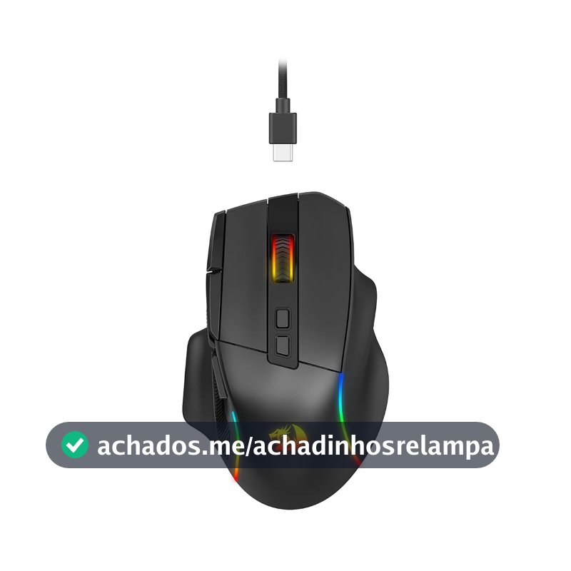 Mouse Gamer Redragon Viper Preto RGB Ergonômico PAW 3311 até 24000 DPI Switch Huano Blue Shell White Dot 10 Botões Programáveis com Apoio para o Polegar Cabo Removível USB Tipo-C M925