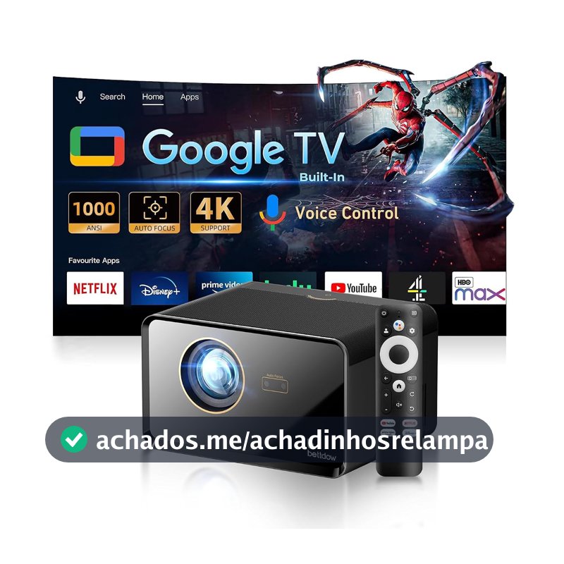 Projetor Bettdow AC1080, Full HD 1080p, 1000 ANSI Lúmens, Google TV, Wi-Fi, Bluetooth, Foco Automático, Keystone Vertical