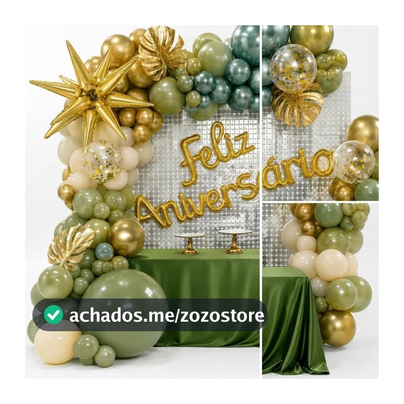 Kit Decoração Festa Aniversário Verde com Balões e Cortina Metalizada