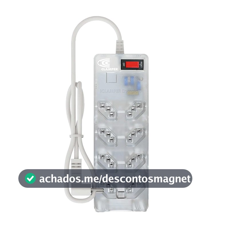 Filtro de Linha iCLAMPER Energia 8 com Proteção contra Surtos Elétricos(DPS) 8 Tomadas, 3 Pinos, 10 Amperes para PC, Notebook, Monitor, Impressora, PS5, Alexa e etc, Bivolt, Cabo de 1m Transparente