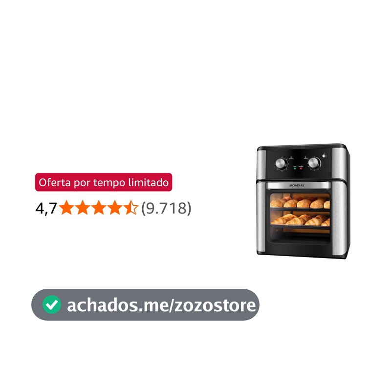 MONDIAL Fritadeira Air Fryer Forno Oven Analógica 12L, Preto, 2000W, 110V - AFON-12L-AB