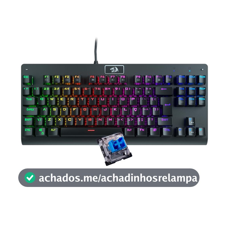 Teclado Mecânico Gamer Redragon Dark Avenger RGB Switch Azul Preto TKL ABNT2 K568RGB-2