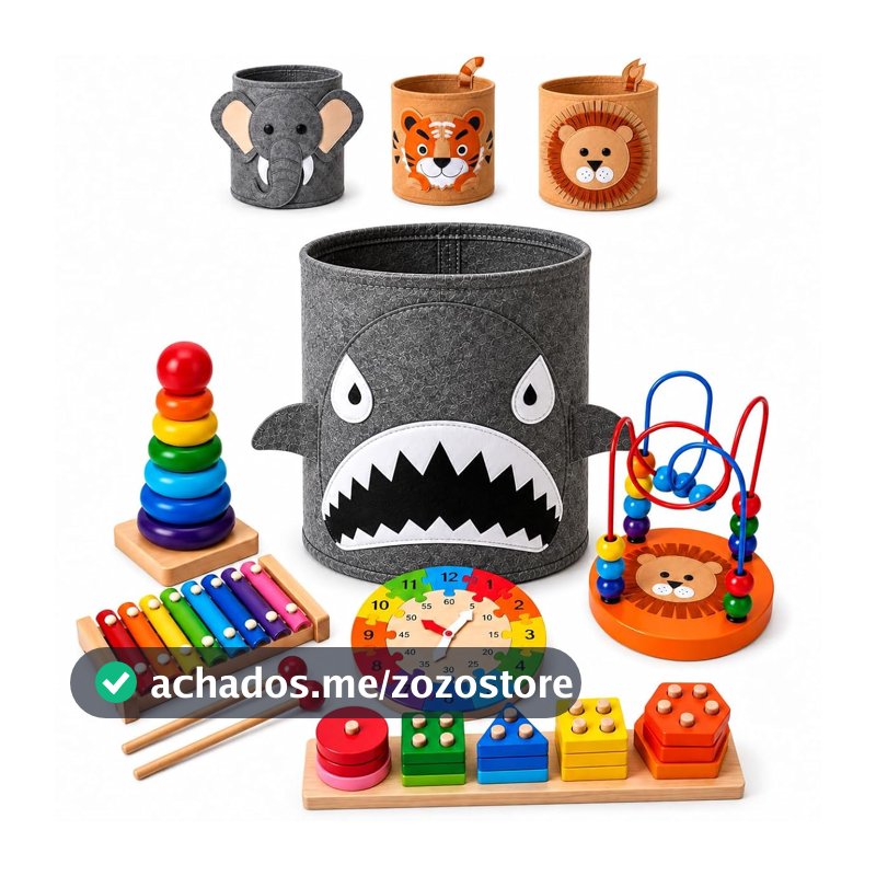 Kit Educativo Montessori 6 em 1 de Madeira com Organizador (Aleatório)