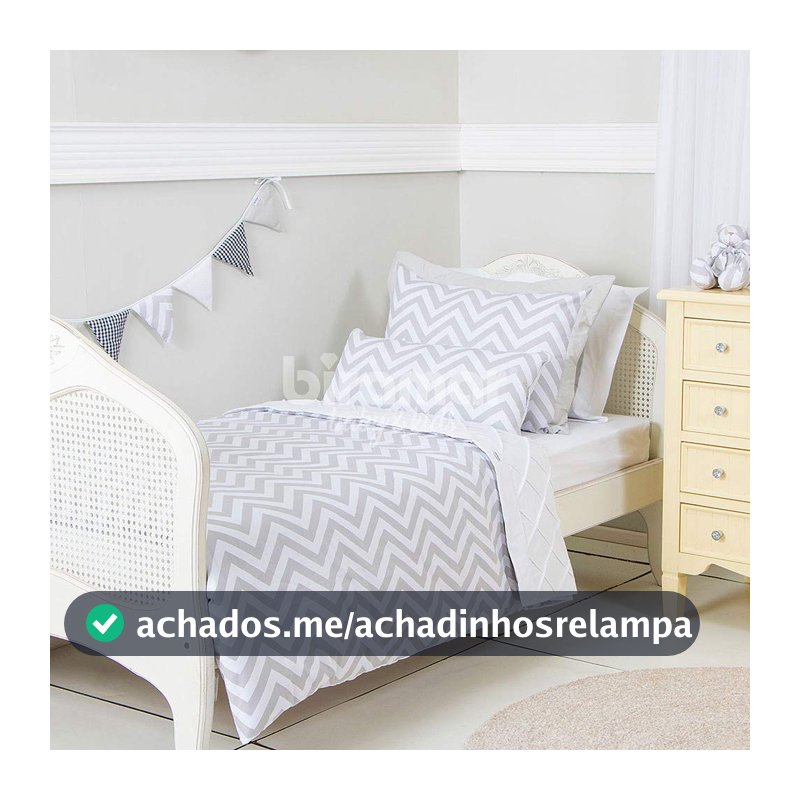Biramar Baby Kit Cama Solteiro 3 Peças Chevron Cinza (Colchão 1 88 X 0 88) Cinza