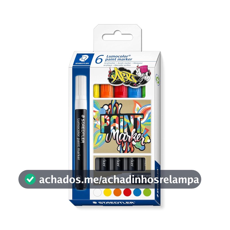 STAEDTLER Marcador Acrílico Lumocolor 6 Unidades 6 Cores Sortidas - 349 C6 - Tinta Permanente à Base de Água, Para Superfícies Escuras, Secagem Rápida, Ponta Arredondada 2,4mm