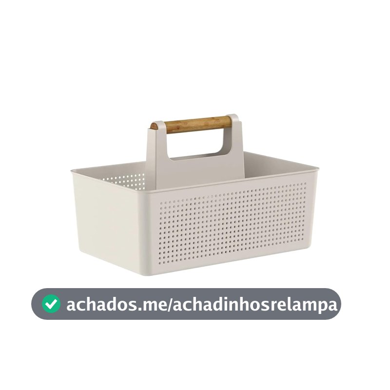 Ou Organizador Multiuso 8L com Alça de Bambu Bege Linha Flow