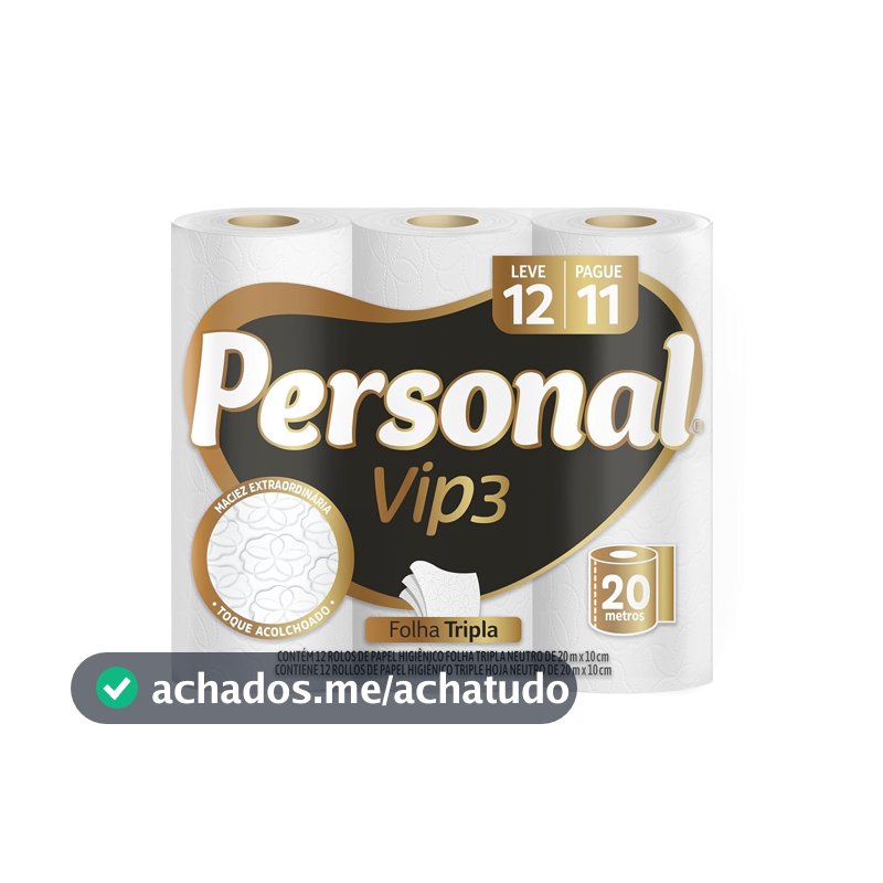 Personal Papel Higiênico Vip Folha Tripla Com 12 Rolos De 20M