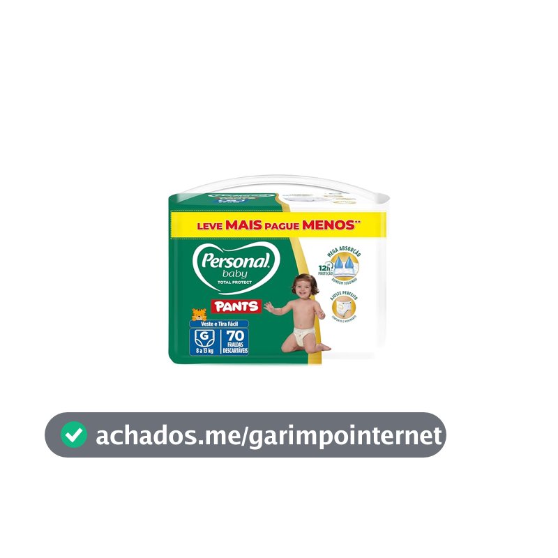 Fralda Personal Baby Total Protect Pants Grande - 70 Unidades