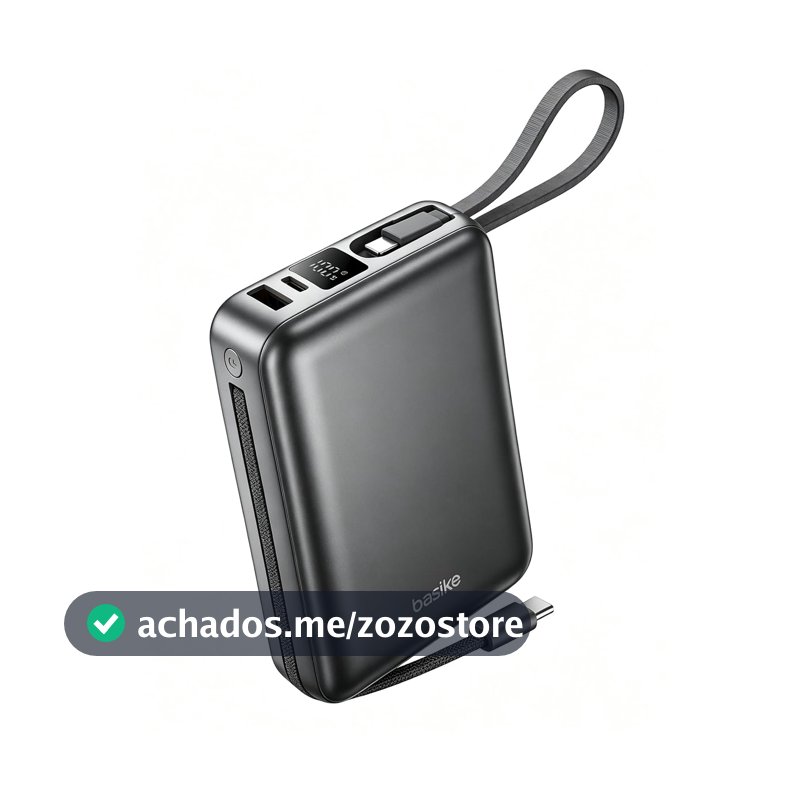 Basike Carregador Portátil, Power Bank 20000mAh com Cabos Integrados(Cinza)