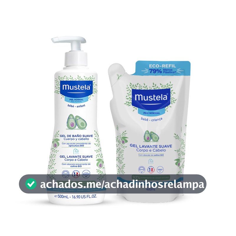 Mustela Combo Gel Lavante - Gel Lavante com Abacate Orgânico 500 ml + Refil com Abacate Orgânico 400 ml