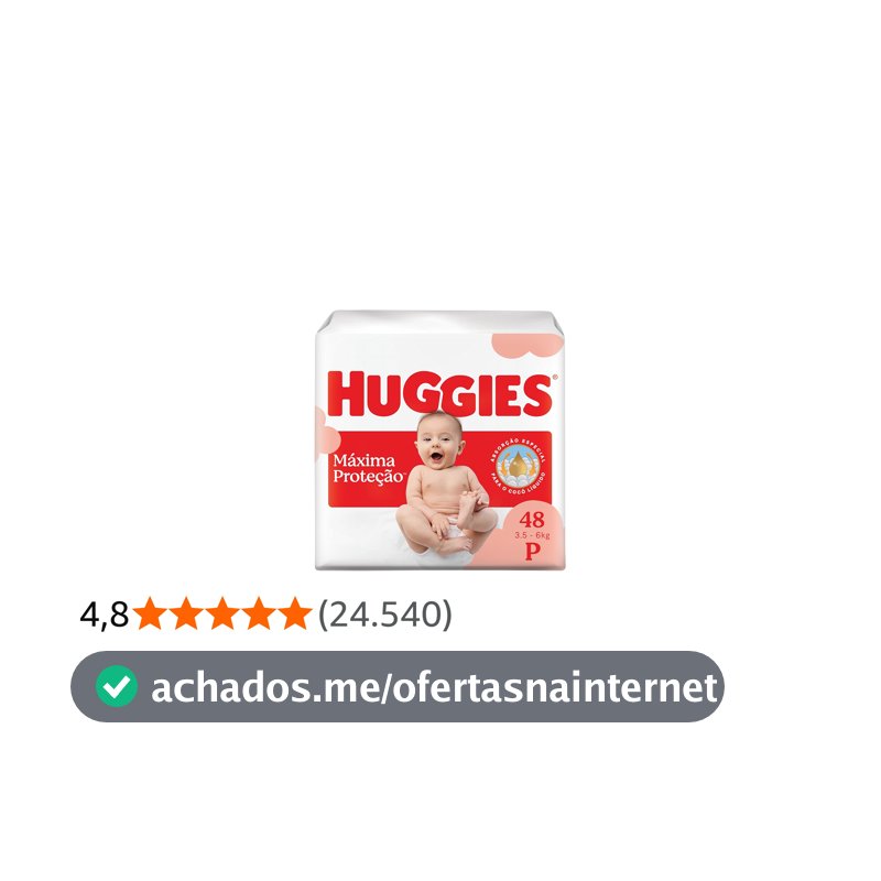 Fralda Descartável Huggies Máxima Proteção Tamanho P 48 unidades – com absorção especial para cocô líquido e indicador de troca.