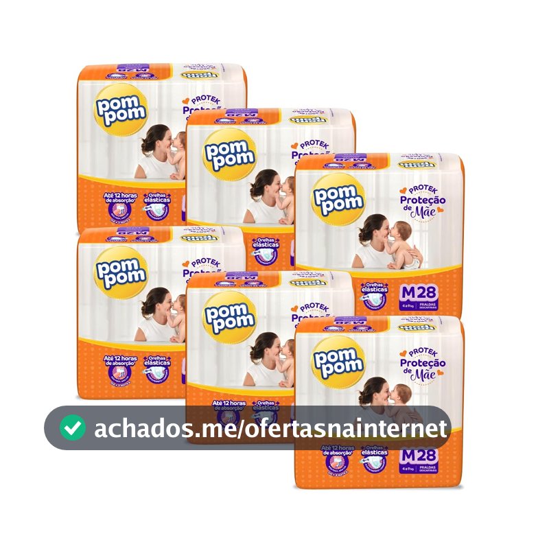 Fralda Pom Pom Protek Proteção de Mãe Jumbo M 168 Unidades