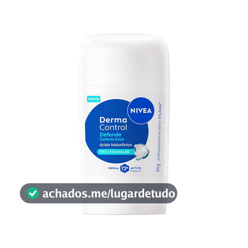 NIVEA Desodorante Antitranspirante Stick Derma Control Defende 54g, Proteção 72h, Previne Irritações, Ácido Hialurônico, Conforto Extra
