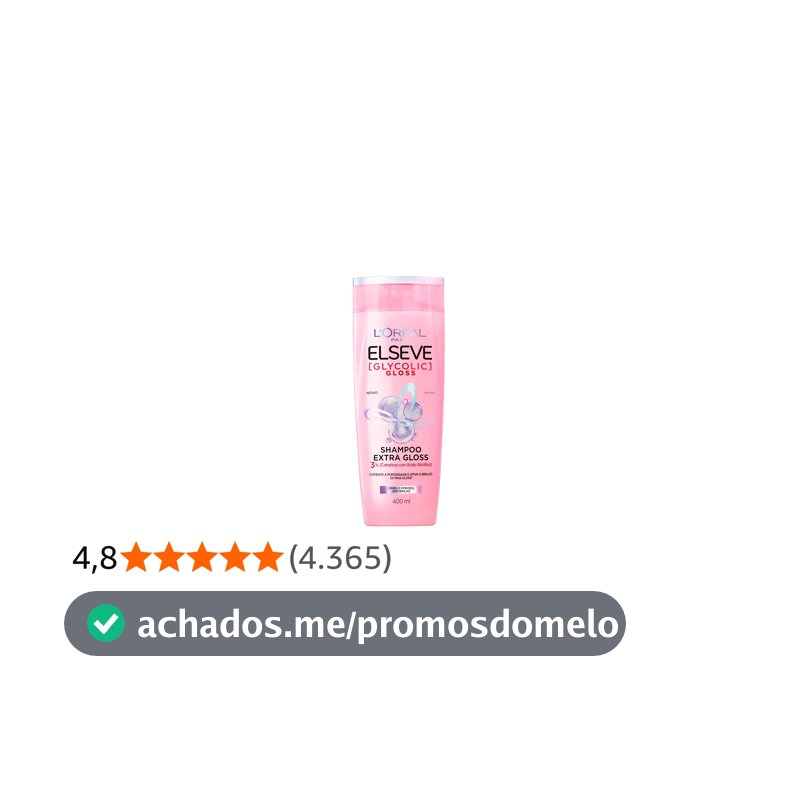 L'Oréal Paris Elseve Glycolic Gloss Shampoo Extra Gloss, Fórmula com pH Ácido e Ácido Glicólico, Limpeza Profunda e Combate a Porosidade dos Fios, 400ml