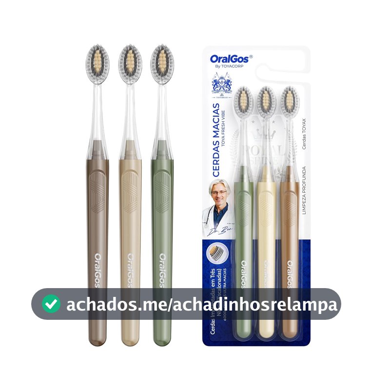 OralGos Escova de Dente Macia 3 Unidades Bege+Café+Verde