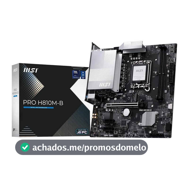 MSI Placa-mãe PRO H810M-B, mATX - Suporta processadores Intel Core Ultra (Série 2), LGA 1851 - DDR5 Memory Boost (6400 MT/s MAX), PCIe 5.0 x16, M.2 Gen4, LAN 2.5G