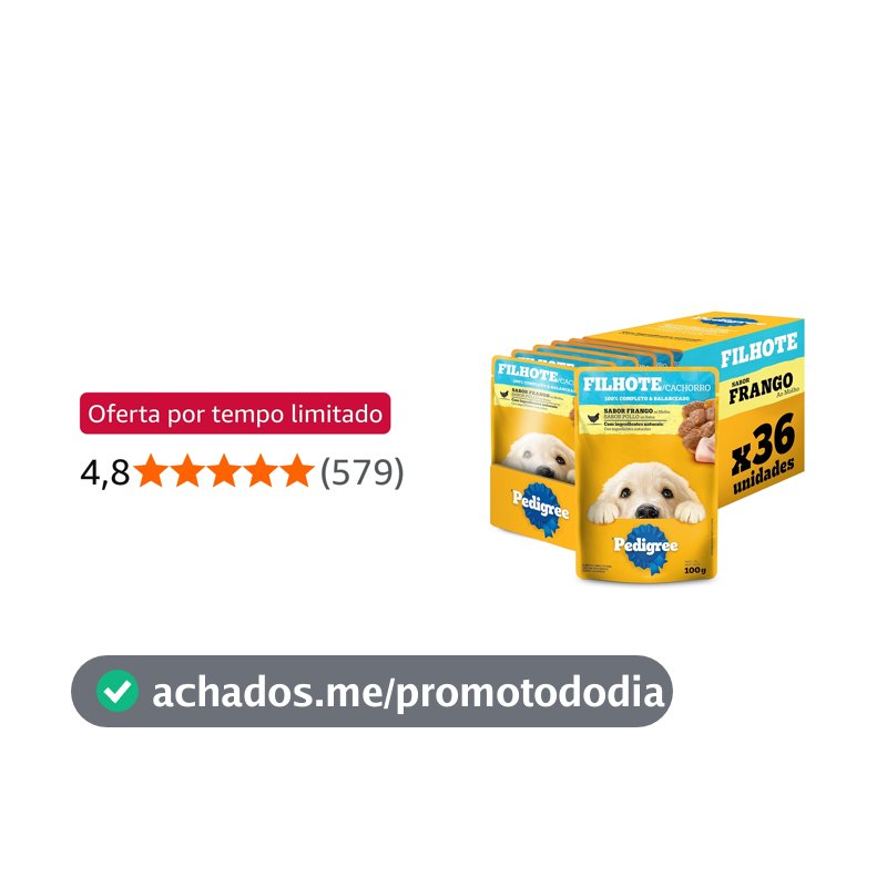 Pack Ração Úmida Pedigree Sachê Frango ao Molho para Cães Filhotes 100 g - 36 unidades