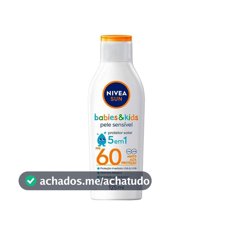 NIVEA SUN Protetor Solar Kids & Babies Pele Sensível FPS 60 125ml - Infantil, muito alta proteção UVA/UVB, minimiza o surgimento de alergias, muito resistente à água com proteção imediata