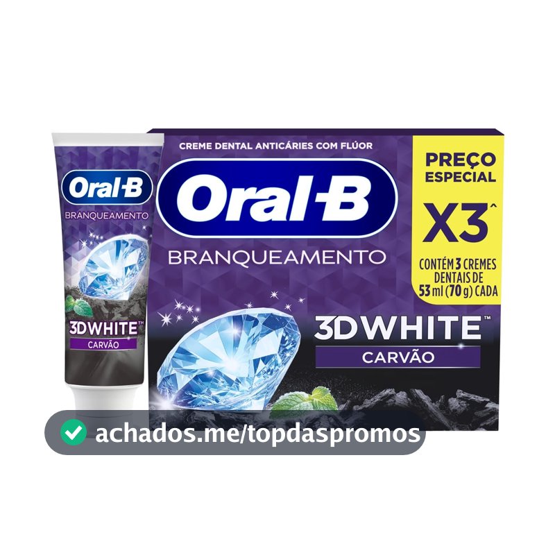 Pasta de Dente Oral-B 3D White Carvão, 3 Un de 70 g
