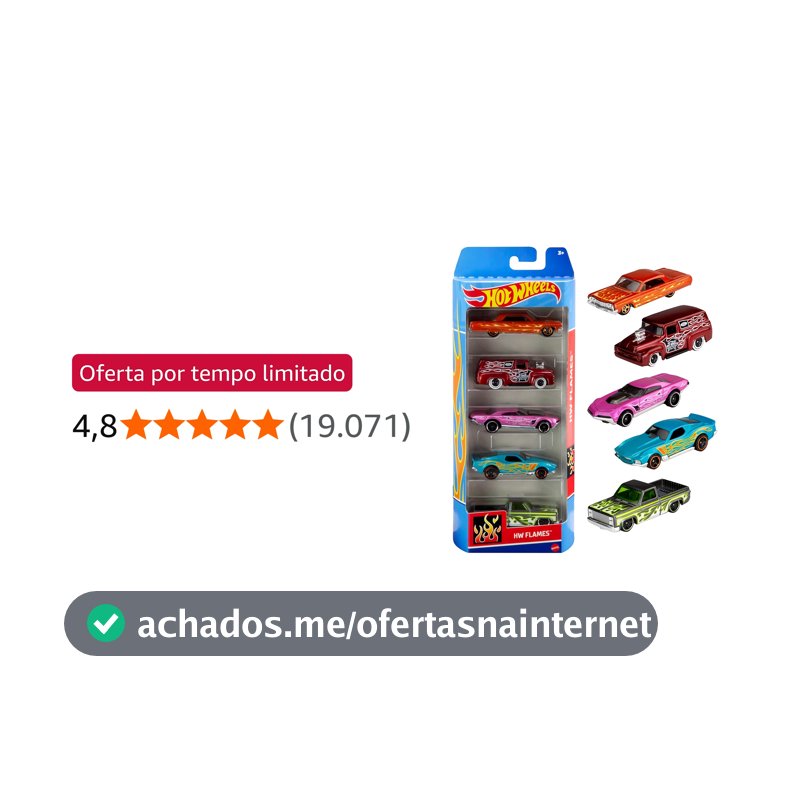 Pacote 5 Carros Sortidos, Hot Wheels, Mattel, Multicor - não é possível escolher as cores