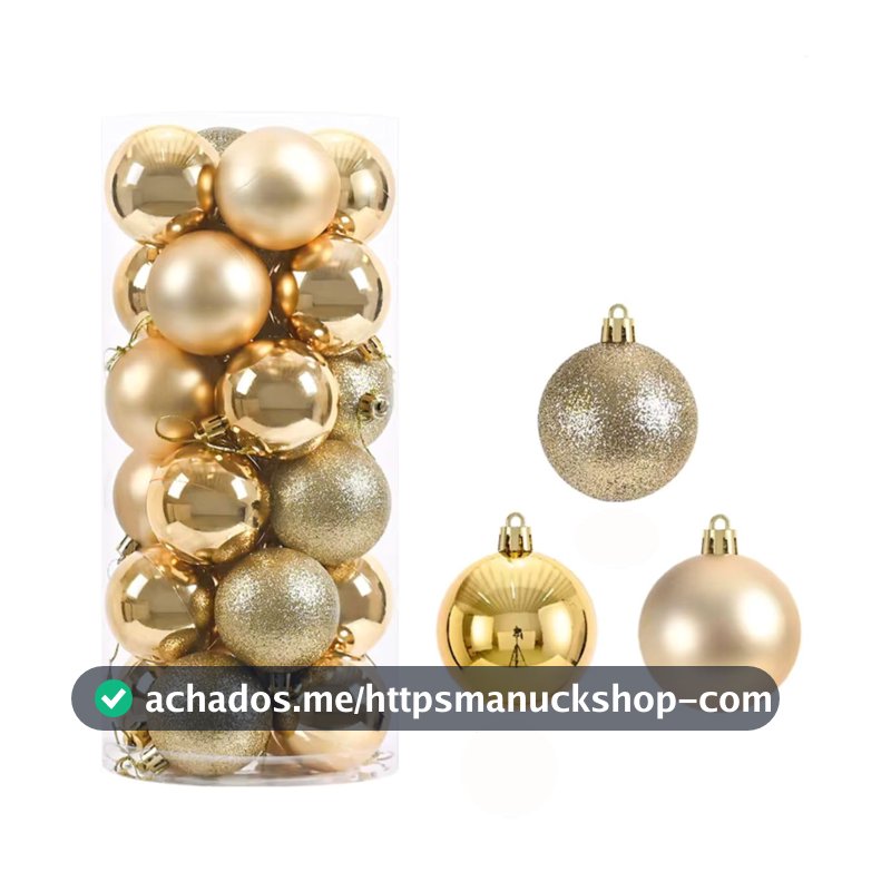 Kit 18 Bolas de Natal Douradas Lisas Foscas Glitter 6cm