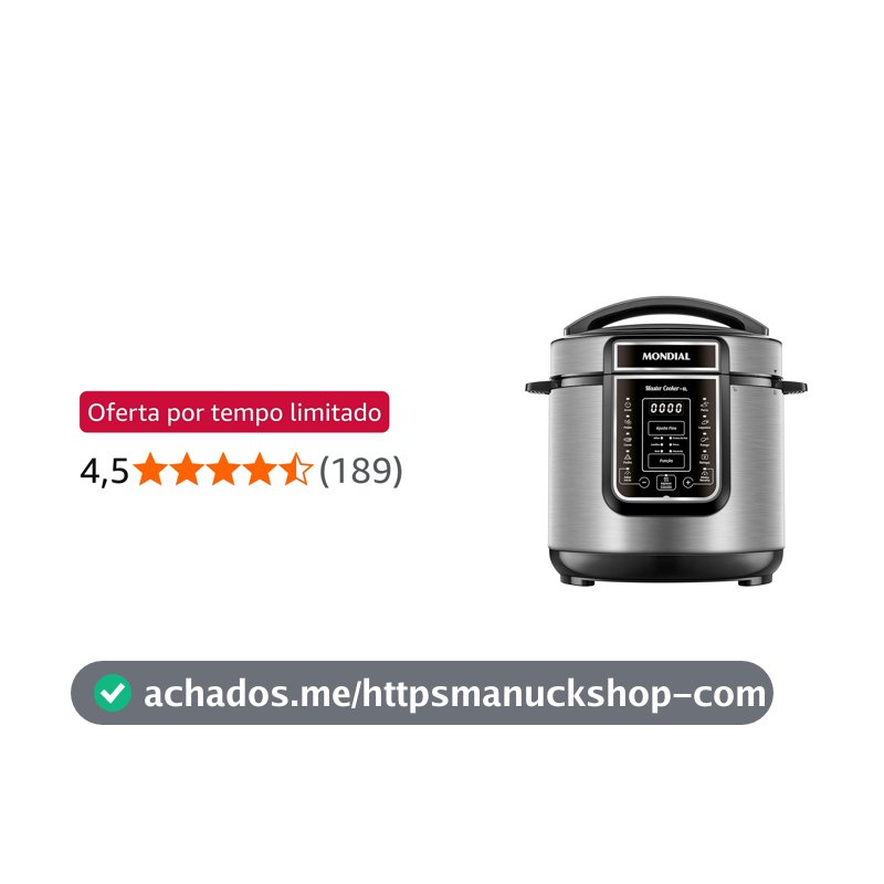 MONDIAL Panela de Pressão Elétrica Digital 6L, Preto/Inox, 1000W, 220V - PE-60-6L-I