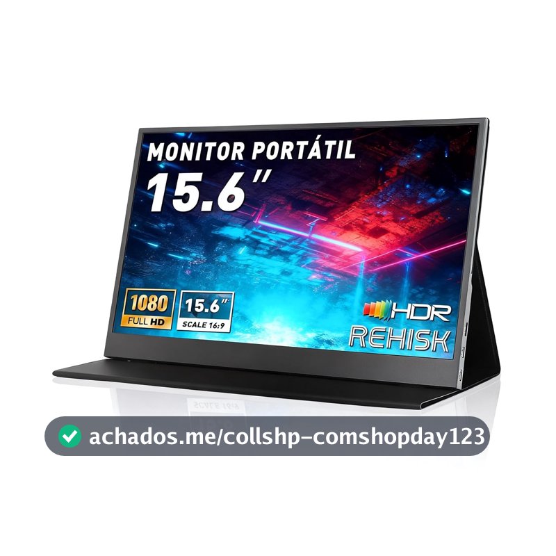 Monitor Portátil IPS 15.6" Full HD 1080p, Ultrafino, USB-C/HDMI, Capa Inteligente e Alto-falantes - Extensor de Tela para Laptop e Viagem