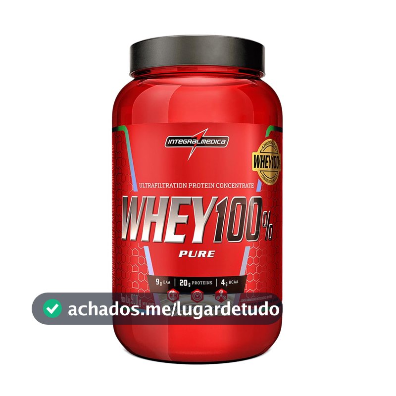 Integralmédica - Whey Protein Concentrado Cookies and Cream 100% Pure - 20g de Proteína por Scoop, Suplementação Alimentar Pós-Treino, Fórmula Enriquecida com BCAAs - Pote 900g