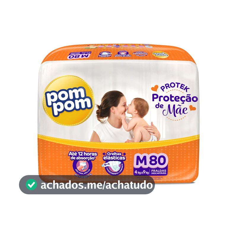 Fralda Pom Pom Protek Proteção de Mãe Hiper M 80 Unidades