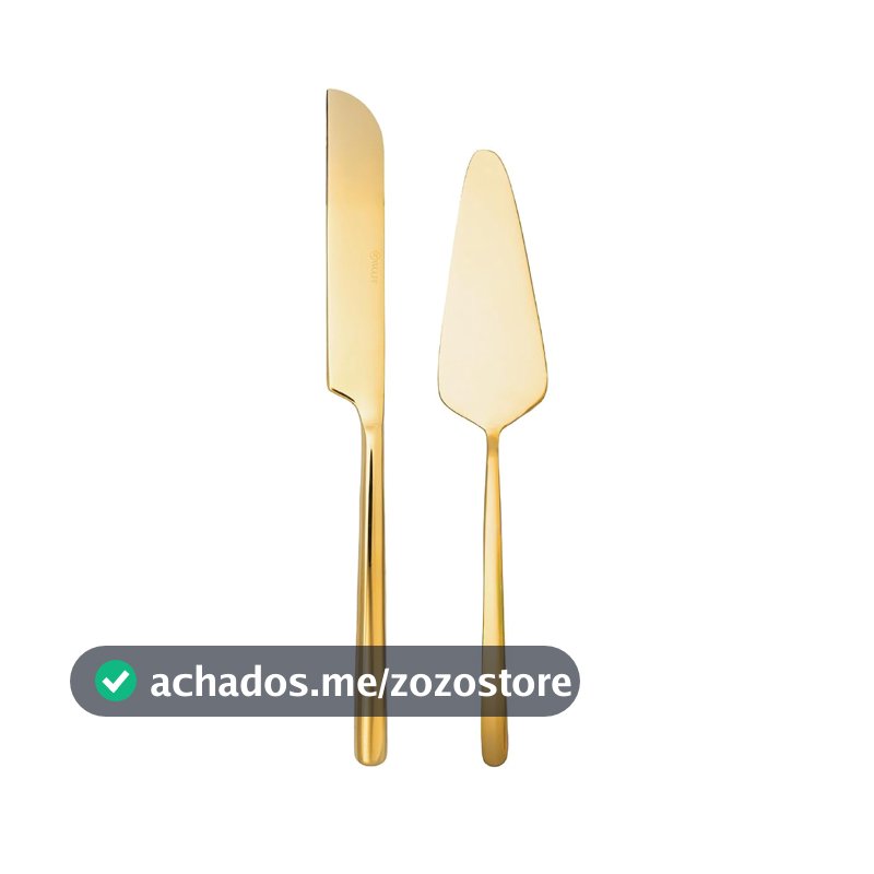 WOLFF - Conjunto 2 Peças para Bolo Viena Dourado Aço Inox - 1 Espátula 1 Faca