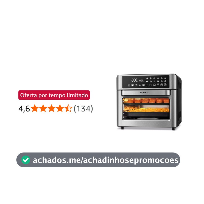 MONDIAL Fritadeira Air Fryer Forno Oven Digital 25L, Preto/Inox, 2200W, 220V - AFO-25L-BI