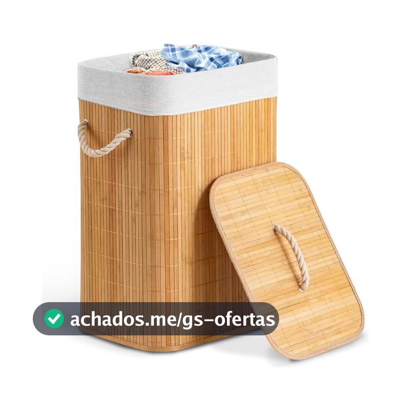 Cesto de Bambu 60L Com Tampa Alça E Forro Removível Elegância e Praticidade