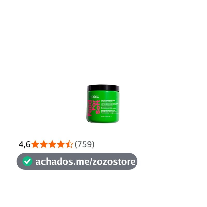 Matrix Food For Soft Máscara Capilar Hidratante, Com Ácido Hialurônico e Óleo de Abacate, Hidratação Profunda, Brilho e Maciez, Fórmula Vegana, Para Cabelos Secos, 500ml