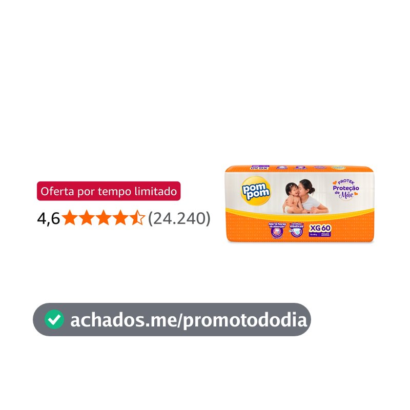 Fralda Pom Pom Protek Proteção de Mãe Hiper XG 60 Unidades