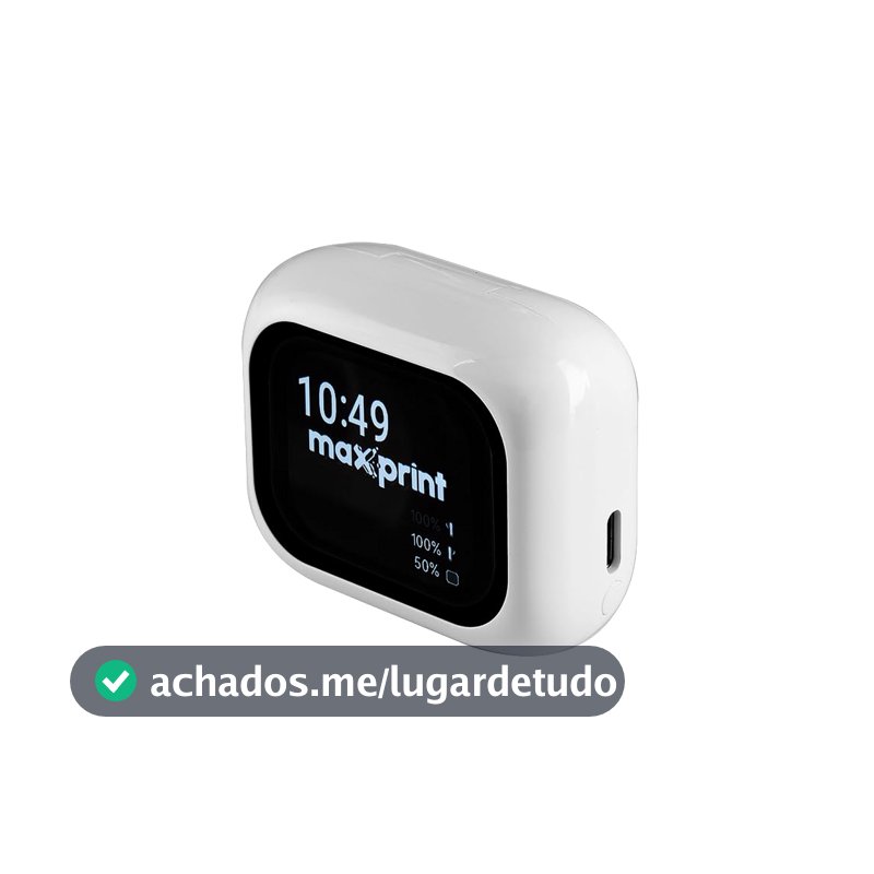 Fone de Ouvido Bluetooth TWS Branco com Cancelamento de Ruído ANC e Display Touch – Maxprint FBT3002