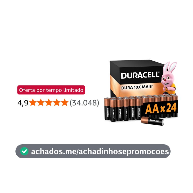 Duracell Pilhas Alcalinas AA Pequena Pack 24 Unidades – Dura até 10x Mais – Ideal para Controle de Videogame e Brinquedos