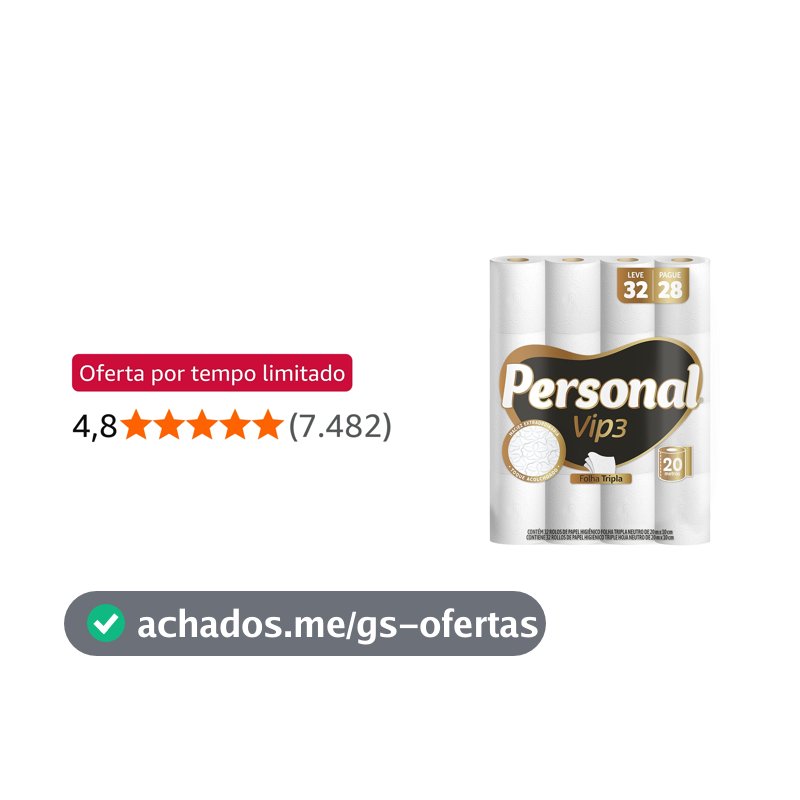 Personal Papel Higiênico Vip Folha Tripla, 32 Rolos De 20M