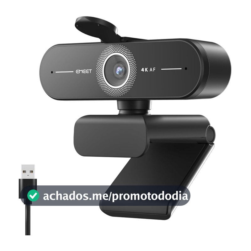 EMEET C60E 4K Webcam para PC - foco automático PDAF, microfones duplos com cancelamento de ruído, FOV de 73°, correção automática de luz, USB Plug&Play